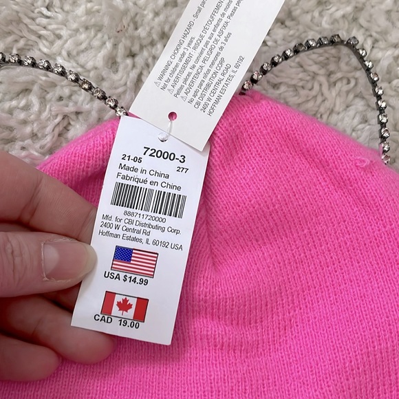 NWT Hot Pink Claire’s Graphic and Bedazzled Cat Ear Beanie - Picture 3 of 3